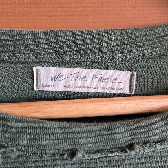 Free People We The Free Total Eclipse Tee Eden Green Ribbed Drop Shoulder S Boho - Picture 4 of 7